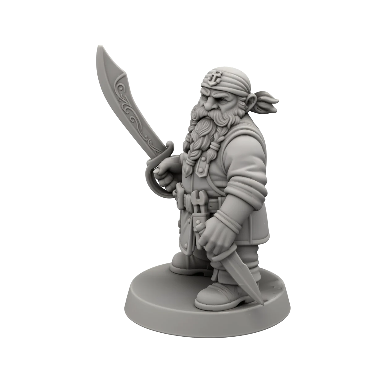 Dwarf pirate figurine with a round base from the Quady3D community
