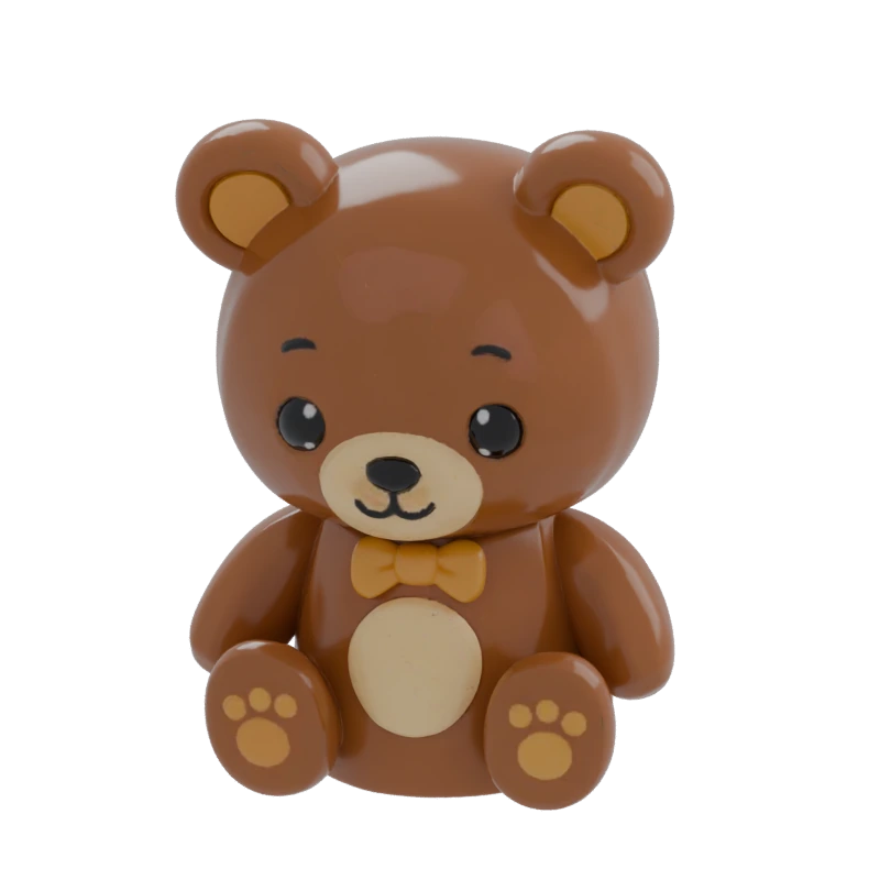 Rendered Pixal3D bear model with a yellow bow and paw pads
