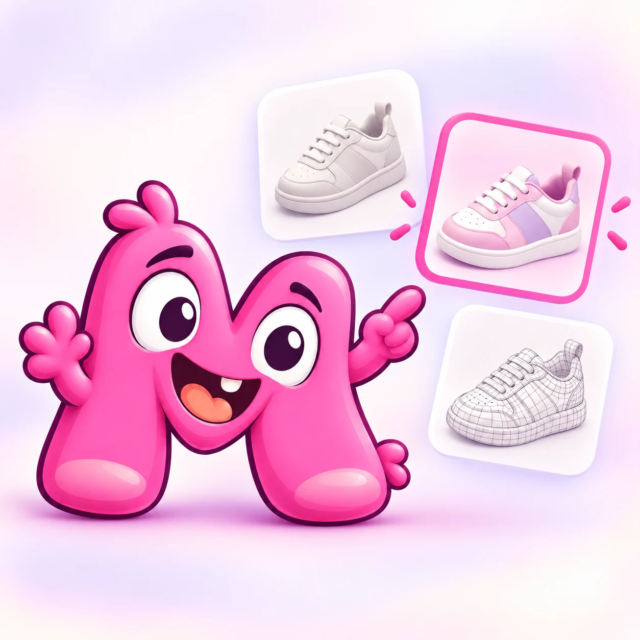 Quady compares a sneaker image, textured result and mesh view