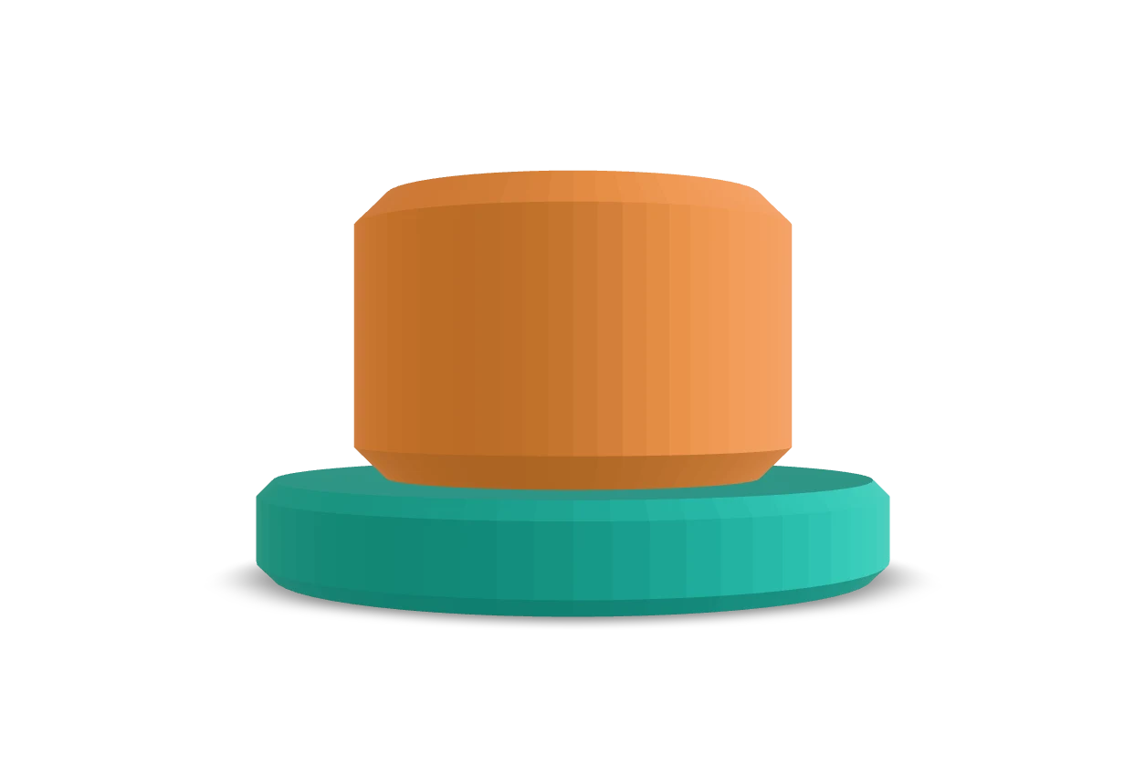 Actual 3MF viewer capture of the full desk marker with a teal base and orange cap