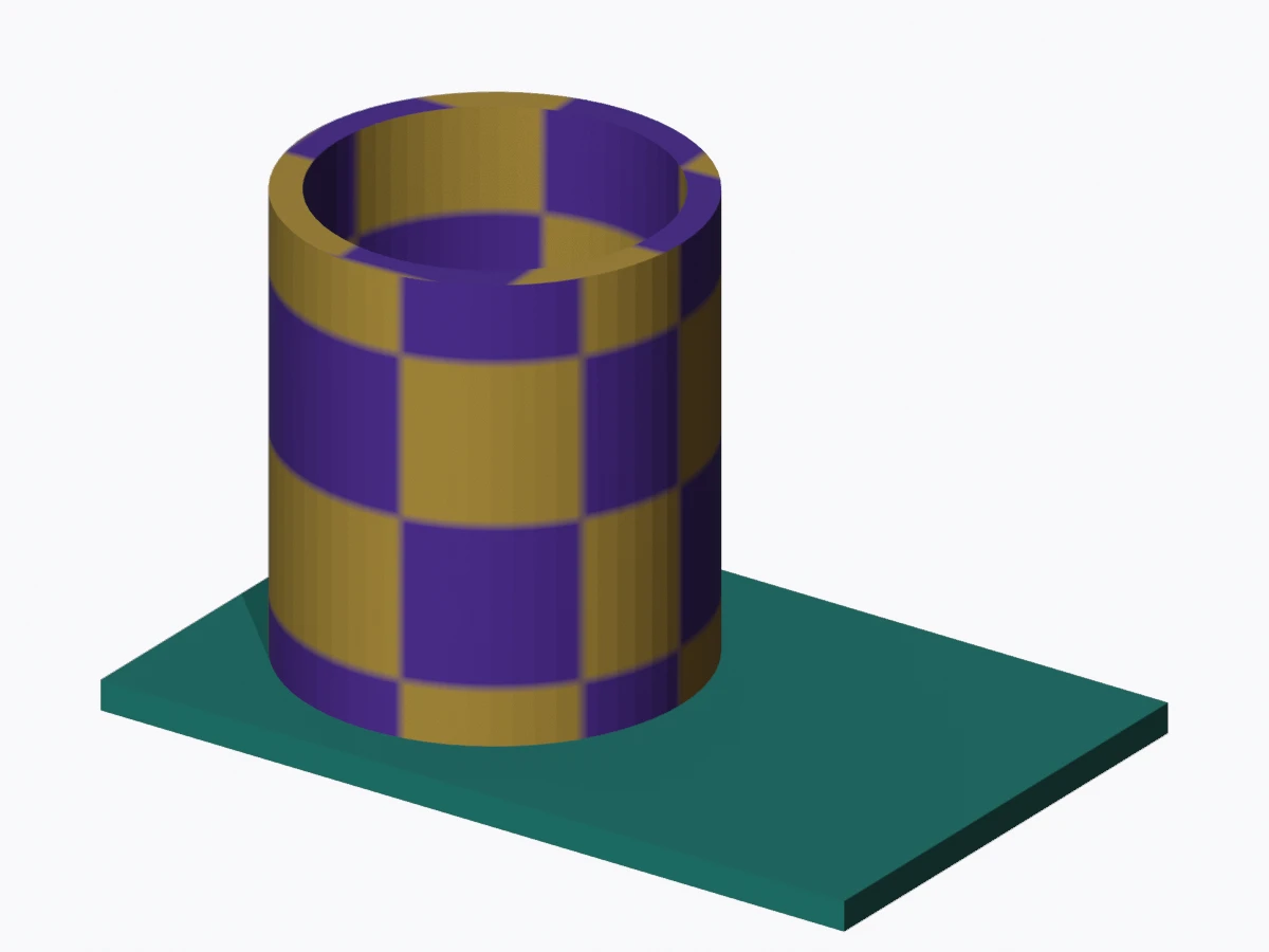 Source GLB with a purple and yellow checker image texture on the cup
