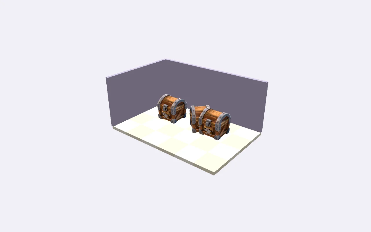 Actual Unity render of the exported 37-object treasure room at LOD 1, with 8,571 triangles
