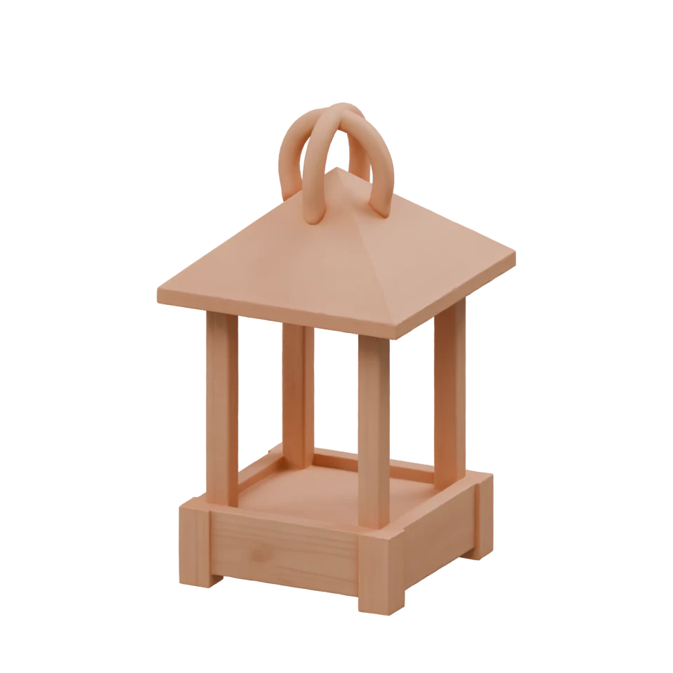 A generated lantern model with a loop handle, peaked roof and open frame