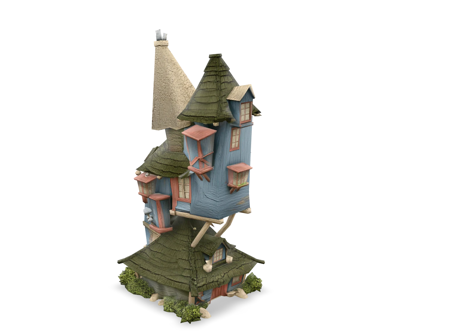 3D render of Whimsical hillside house