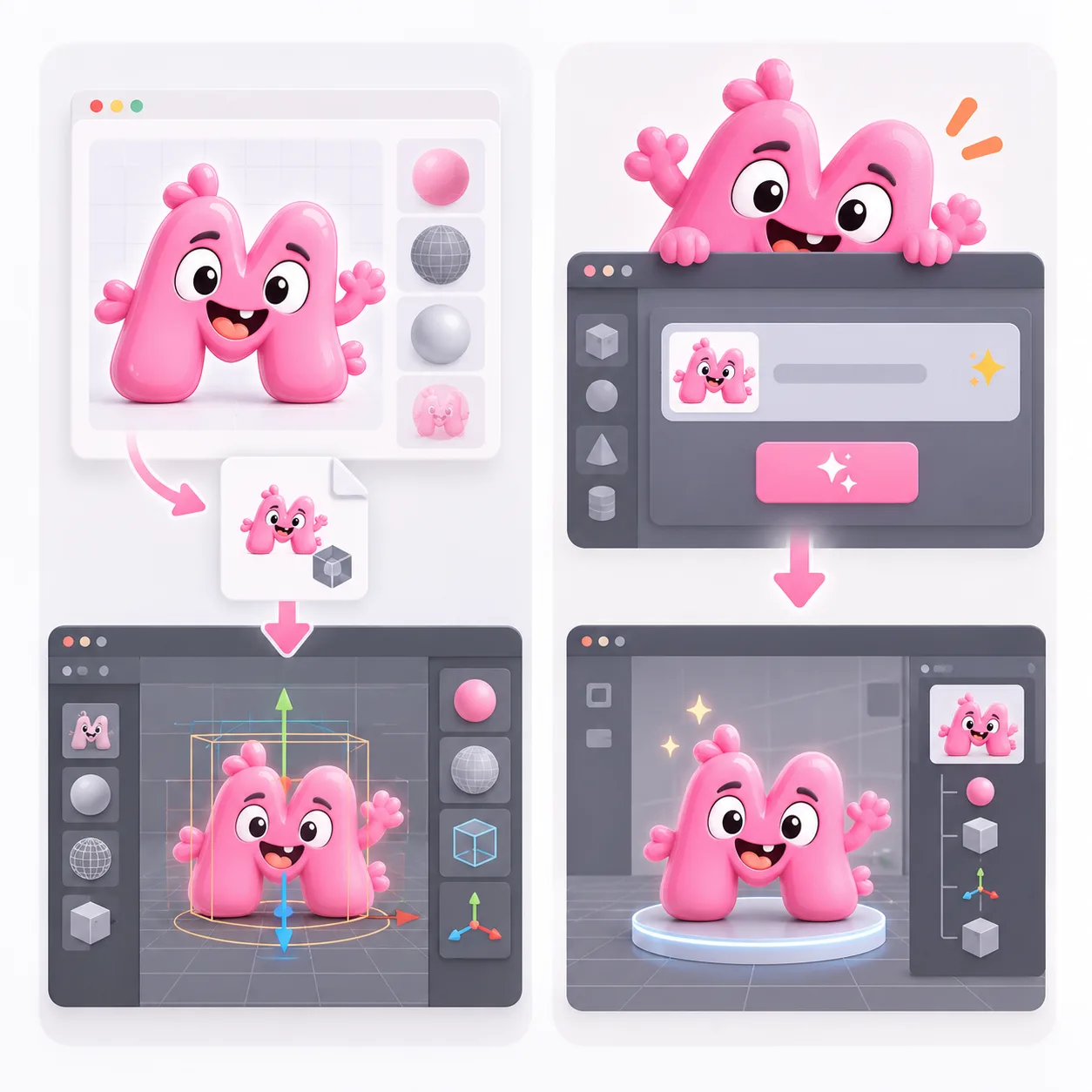 Illustration of Quady3D generation and the separate Unity editing workflow