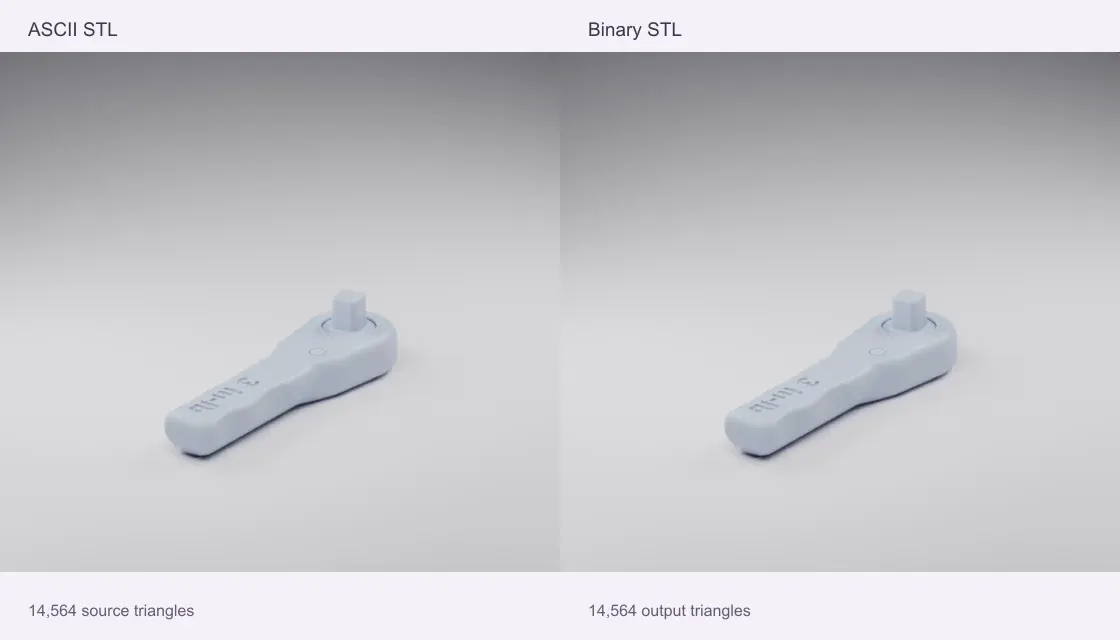 NASA wrench: STL source on the left and converted STL on the right