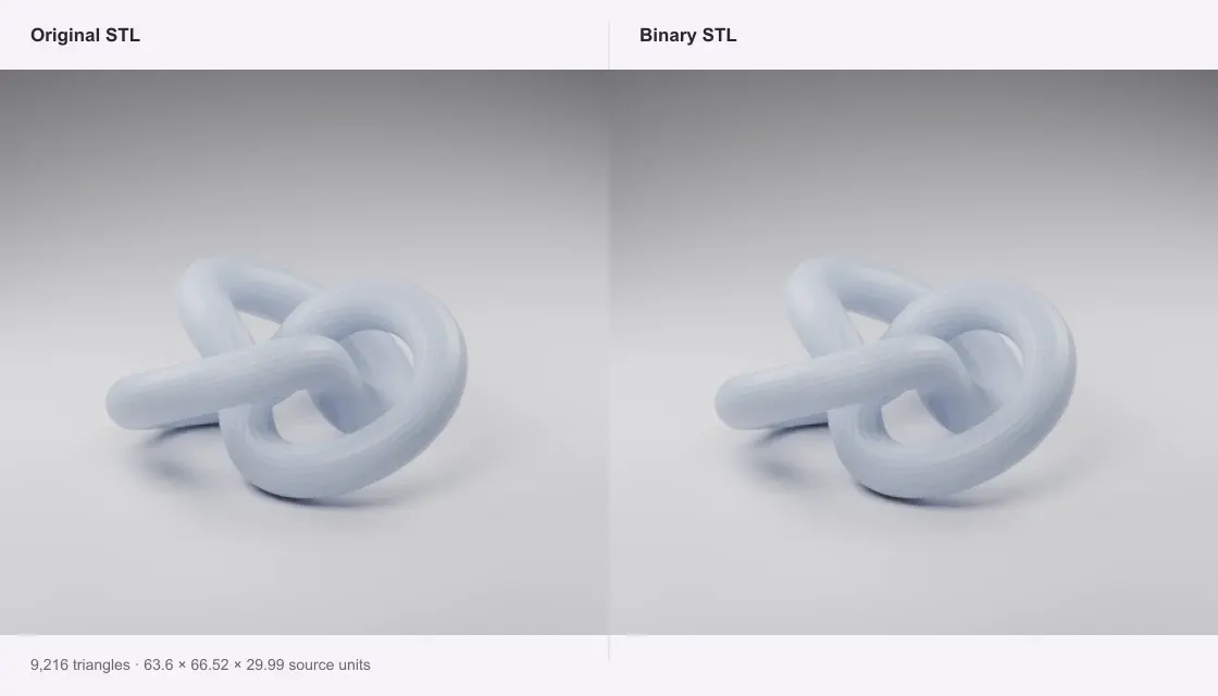 ASCII knot: STL source on the left and converted STL on the right