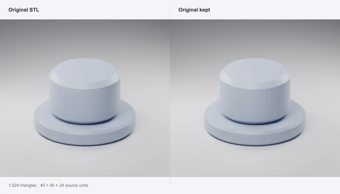 Already binary: STL source on the left and converted STL on the right